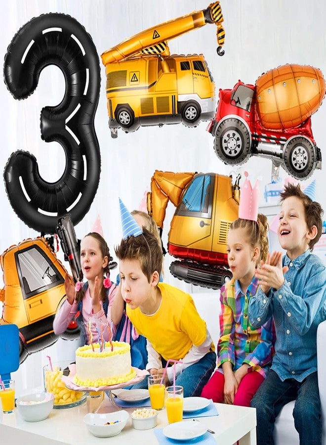 Tagberoy زينة عيد ميلاد بتصميم بناء للأطفال بعمر 3 سنوات، بالونات بناء كبيرة، بالونات سوداء على شكل رقم 3، بالونات فويل على شكل شاحنة بناء، مستلزمات حفلات عيد ميلاد الأولاد الثالث بتصميم بناء - Image 5